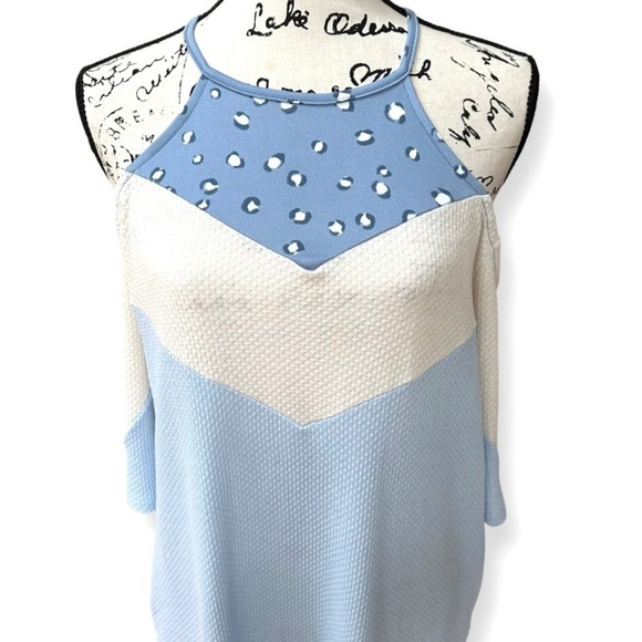 Leopard Detail Blue & White Cold Shoulder Dress Pockets S - Picture 12 of 14